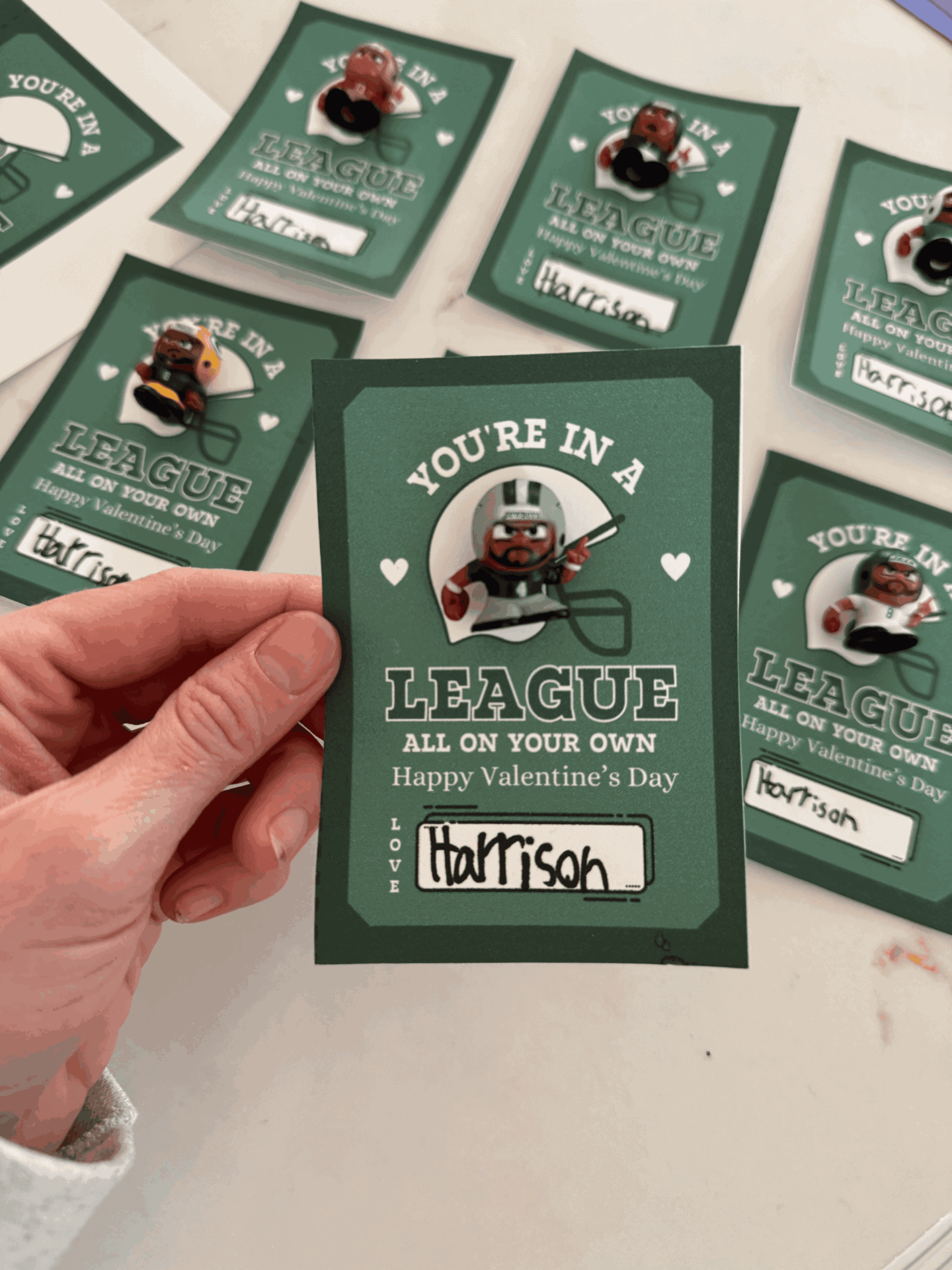 free printable football valentine's day cards with teenymate figurines